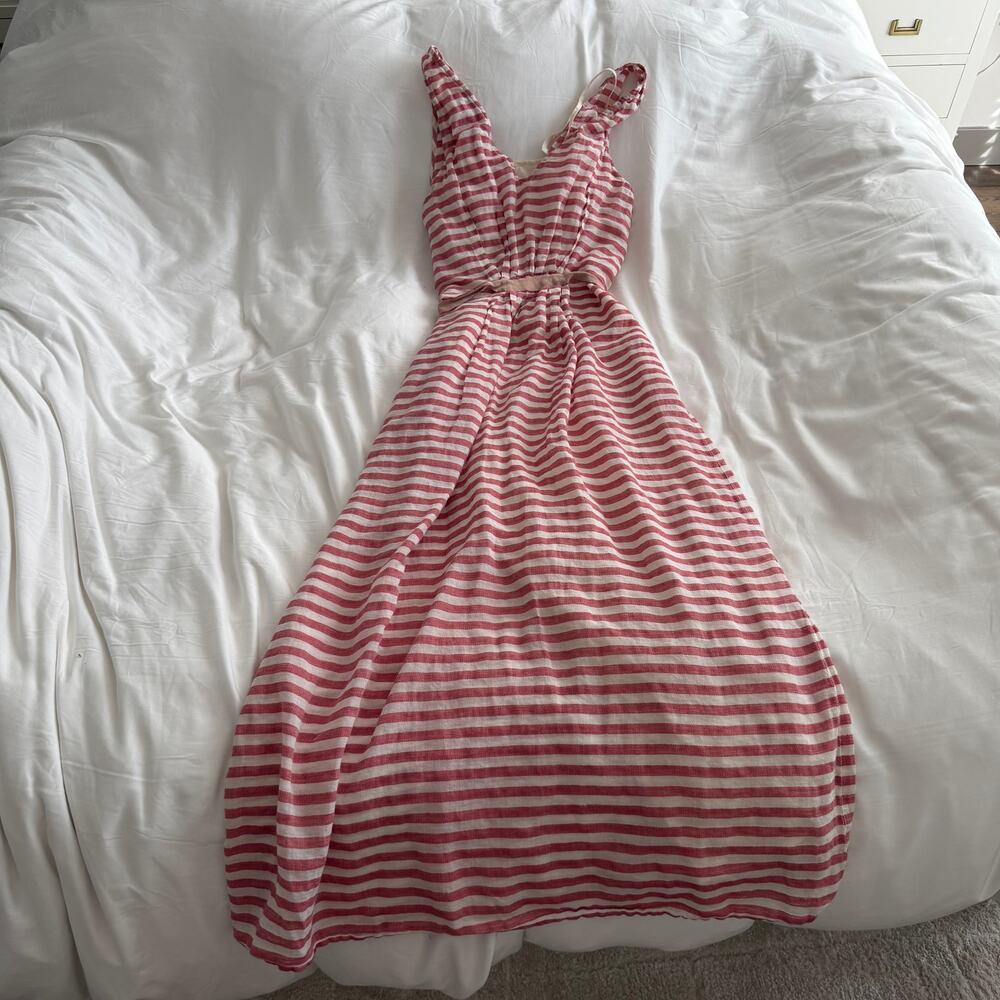 TELA Red White Striped Midi Dress Size S Lightweight Cotton Blend